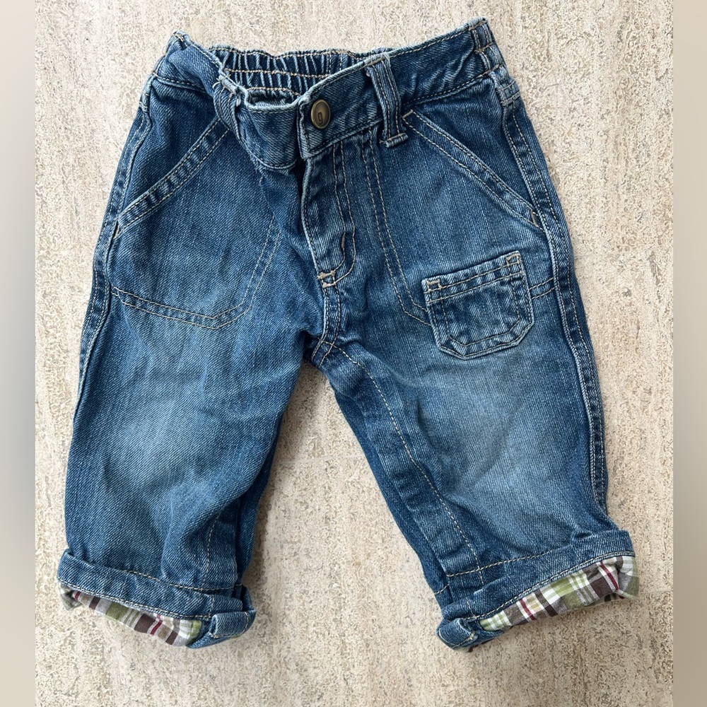 Gymboree Blue Denim Kids Jeans with Plaid Cuffs